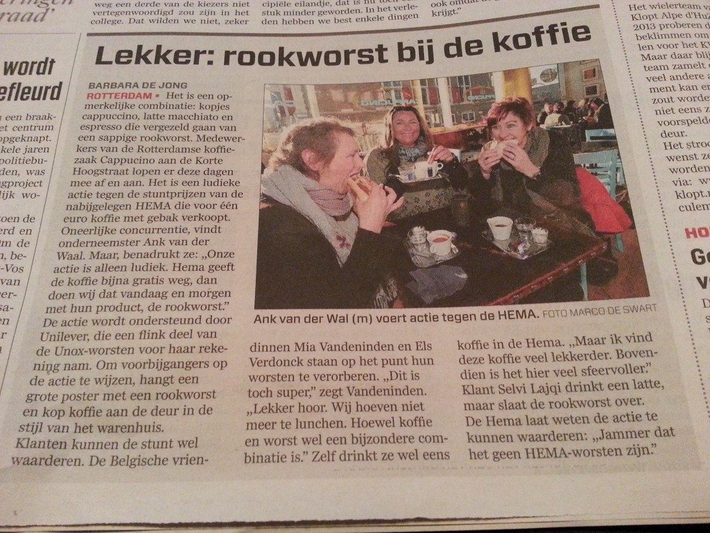 AD artikel Cappucino Rotterdam rookworstactie #tijdvoorkoffie